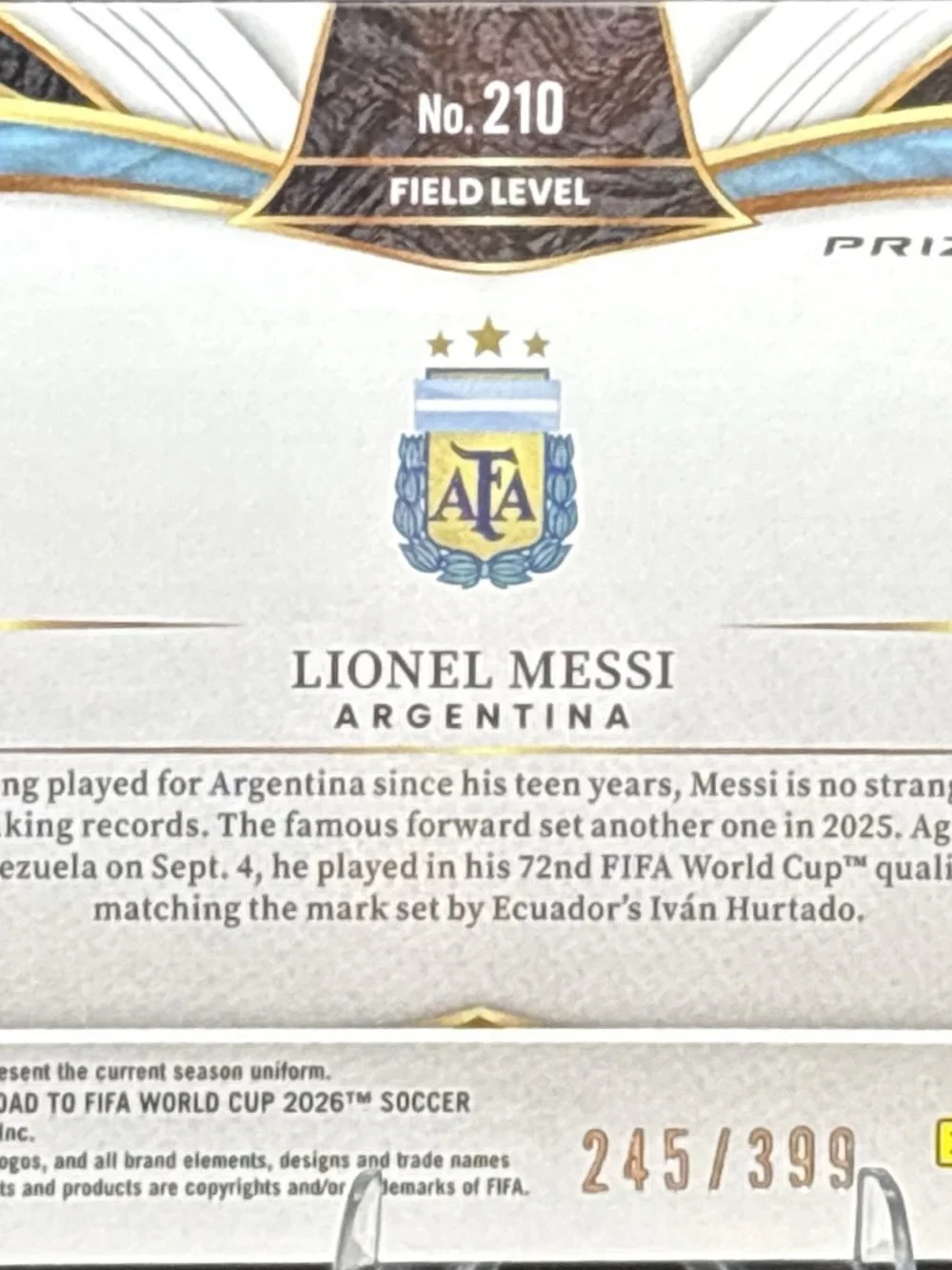 Panini Select Lionel Messi Trading Card - Pink Holo Shimmer Prizm LE 245/399